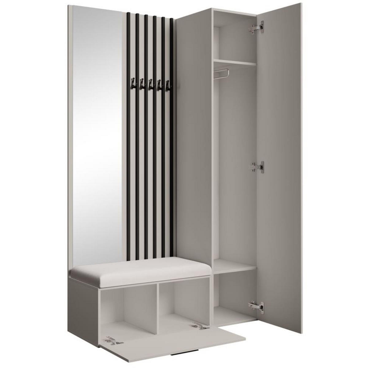 GARDEROBE Margaret II 121/203/43 mit Lamellen und Hochschrank - Kaschmir/Schwarz, Holzwerkstoff/Kunststoff (121/203/43cm) - Beautysofa
