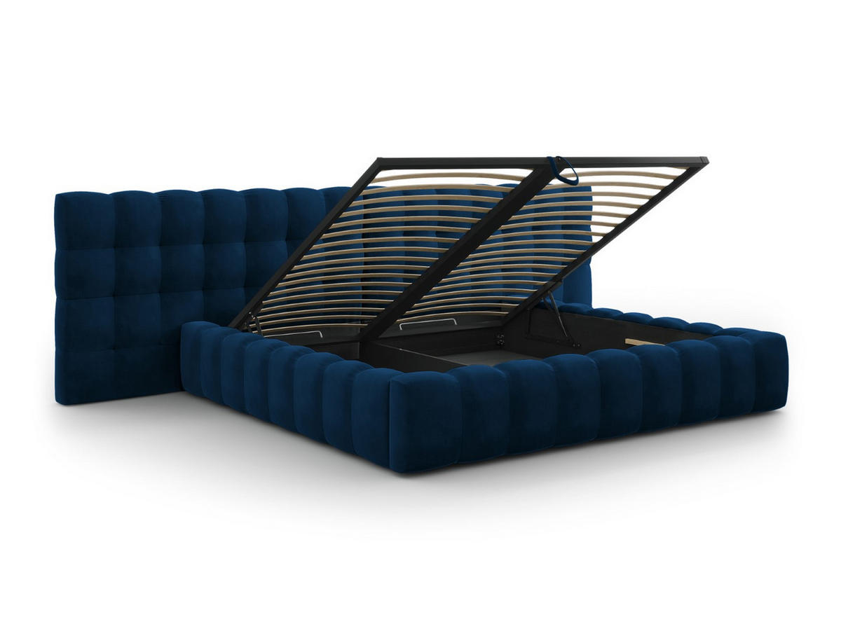 BETT mit Bettkasten und Doppelkopfteil Mamaia aus Samt königsblau 200x200cm - Blau, Textil (200/200cm) - Micadoni