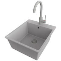 GRANITSPÜLE Riga, 2-er set Grau 43/50 cm 1 Becken + Küchenarmatur 32/20 cm + Ablauf-Set ab 45er Unterschrank - Grau, Kunststoff (43/20/50cm) - Primagran