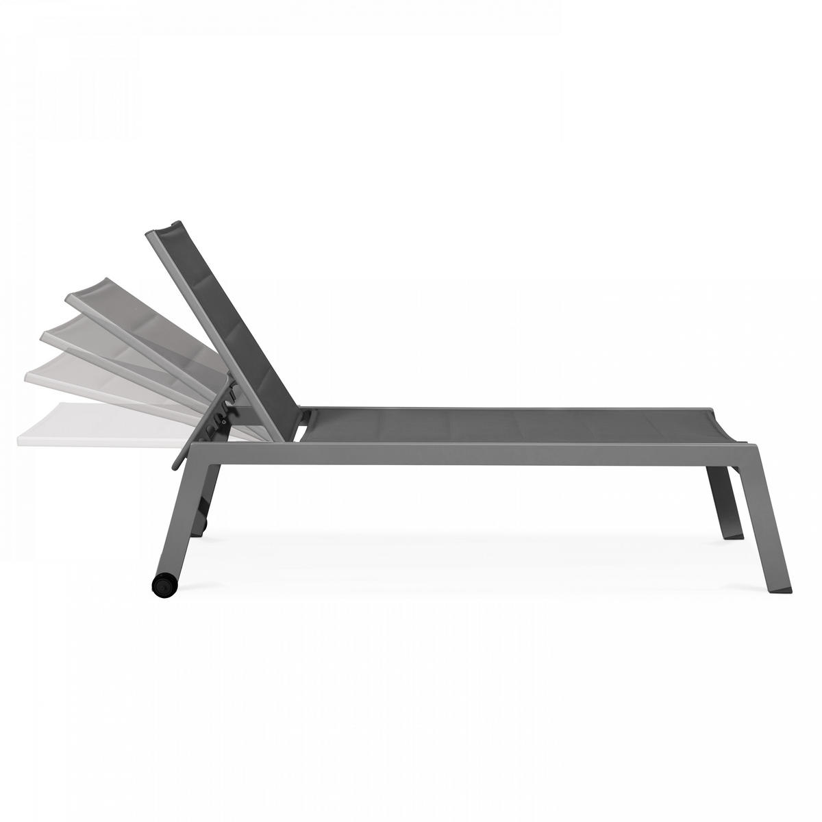 SONNENLIEGE 2-tlg., Grau - Grau, Metall (65/103/202cm) - Oviala