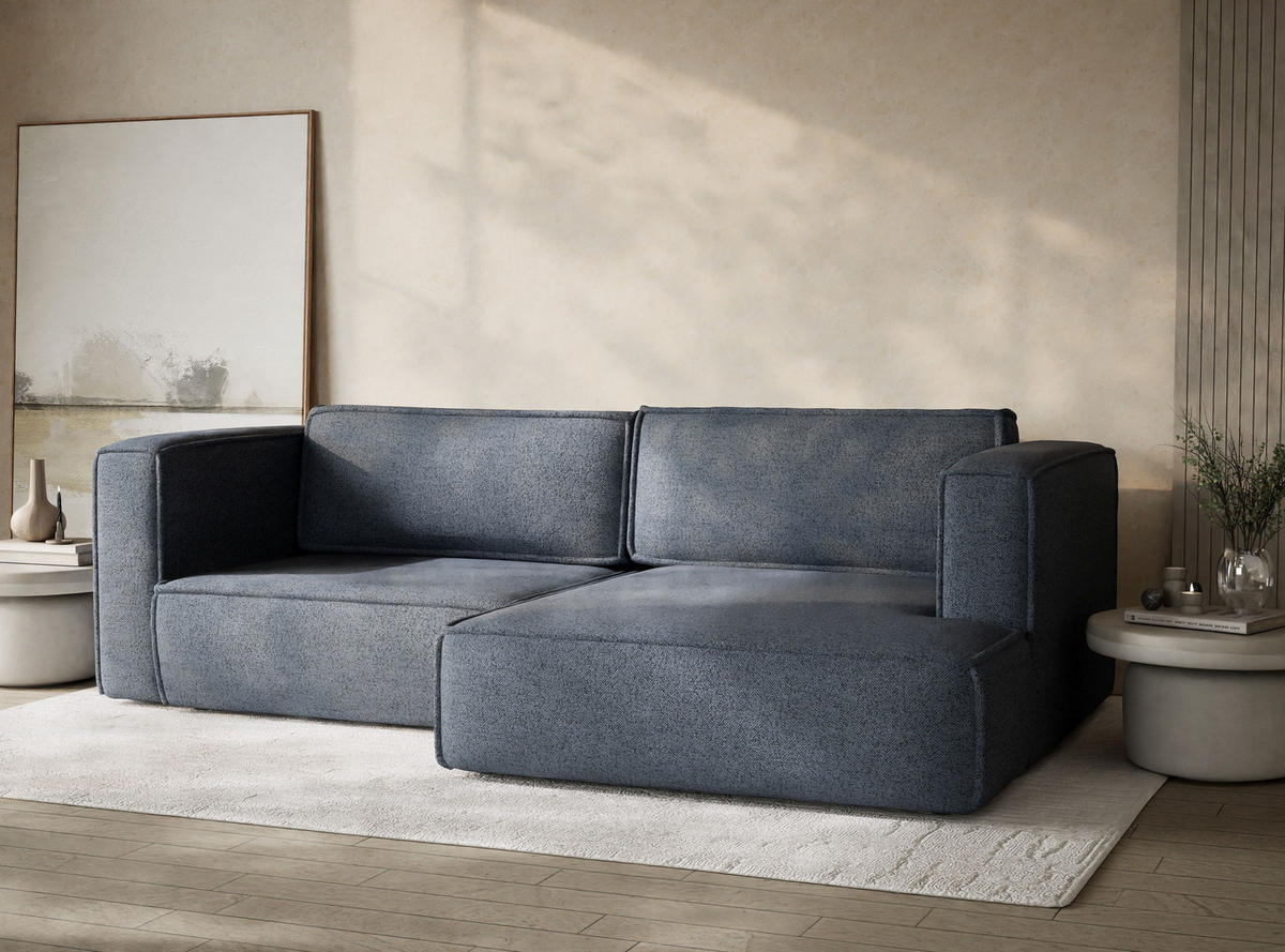 ECKSOFA MIT SCHLAFFUNKTION Velto Blau Grau Webstoff - Blaugrau/Schwarz, Holz/Holzwerkstoff (250/152cm) - Maison de Reve