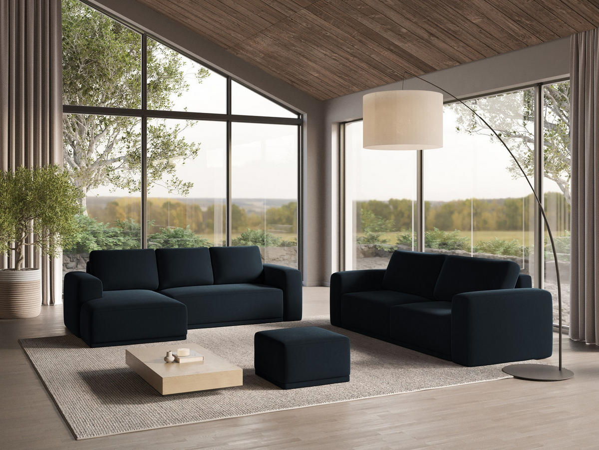 ECKSOFA mit Schlaffunktion Samt Stoff Blau - Blau/Schwarz, Kunststoff/Textil (258/160cm) - Makamii