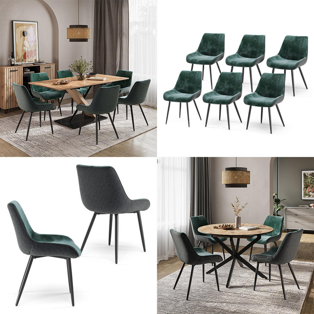 ESSZIMMERSTUHL Eleganza Grün 6er Set - Dunkelgrün, Metall (53.5/85/59cm) - Vicco