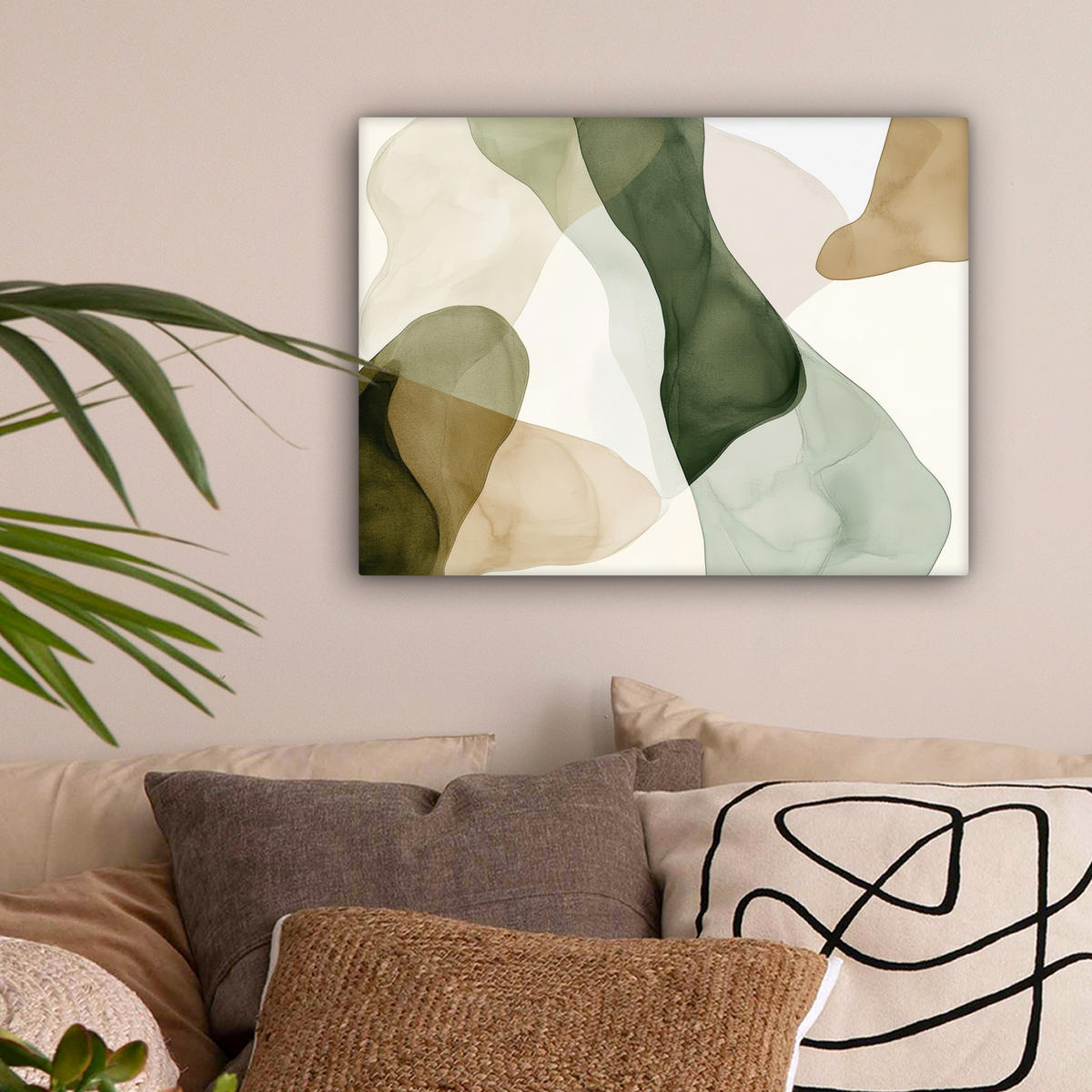 LEINWANDBILD Japandi - Abstrakt - Grün 40x30 cm - Salbeigrün, Textil (40/30cm) - MuchoWow