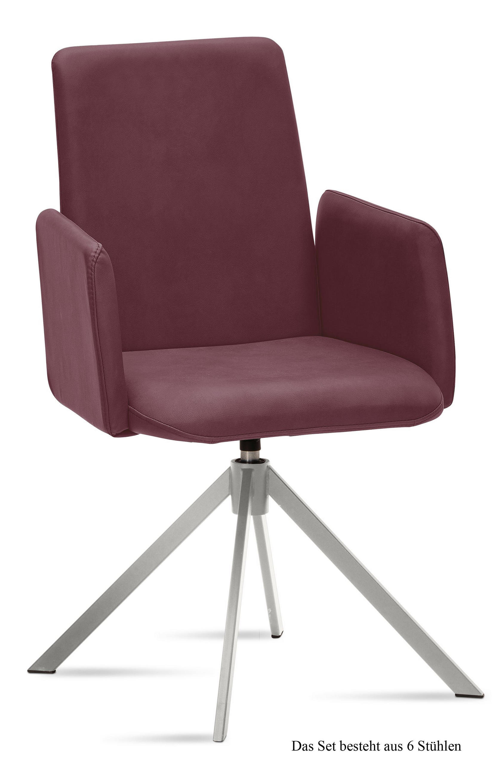 ARMLEHNSTUHL drehbar (6er-Set) Dreama 52x92x60 Edelstahl/Marsala - Edelstahlfarben/Brombeere, Kunststoff (60/92/52cm) - 58aufmkessel
