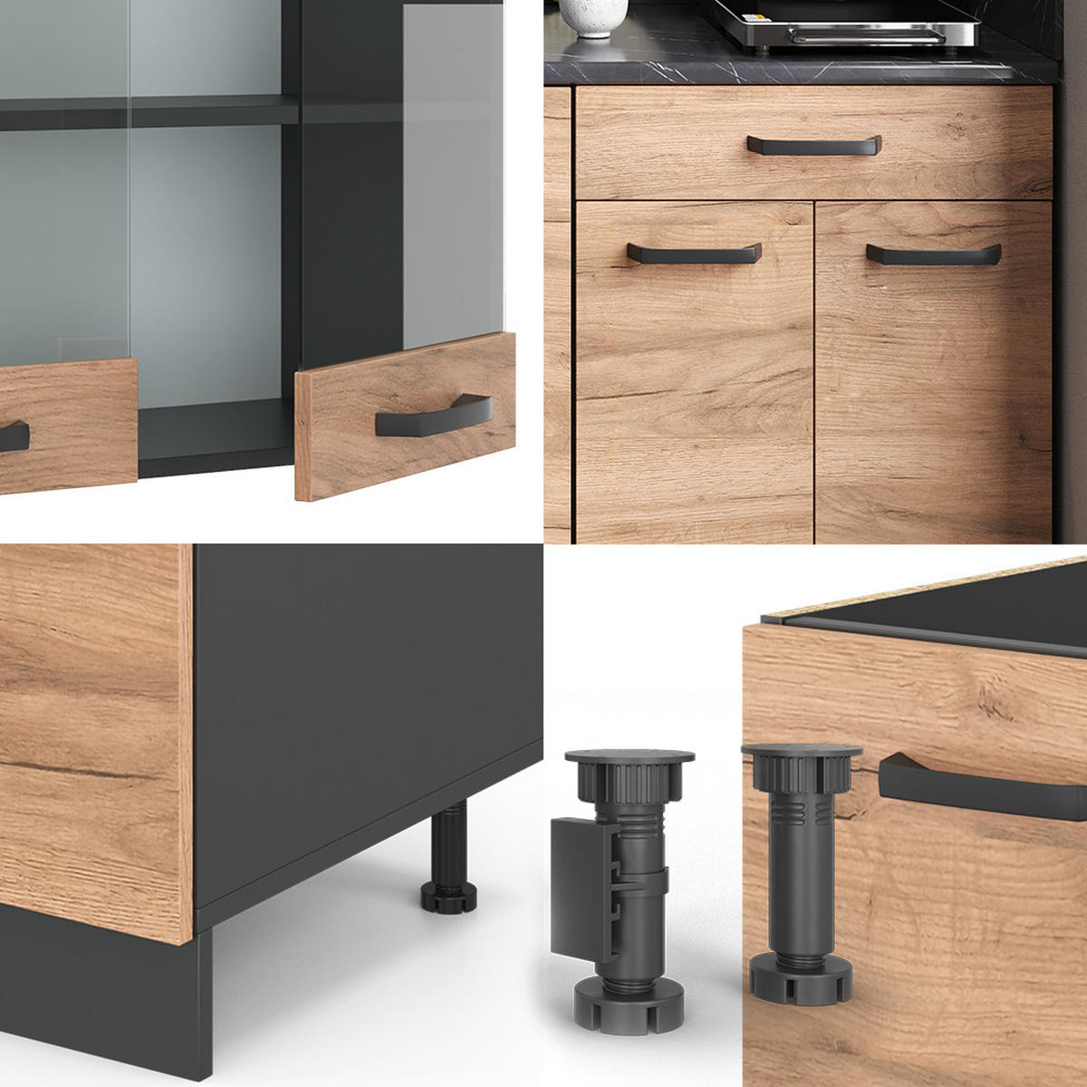 SINGLEKÜCHE R-Line Goldkraft Eiche/Anthrazit 140 cm, AP Anthrazit - Honigeiche/Anthrazit, Holzwerkstoff (140/81.6/60cm) - Vicco