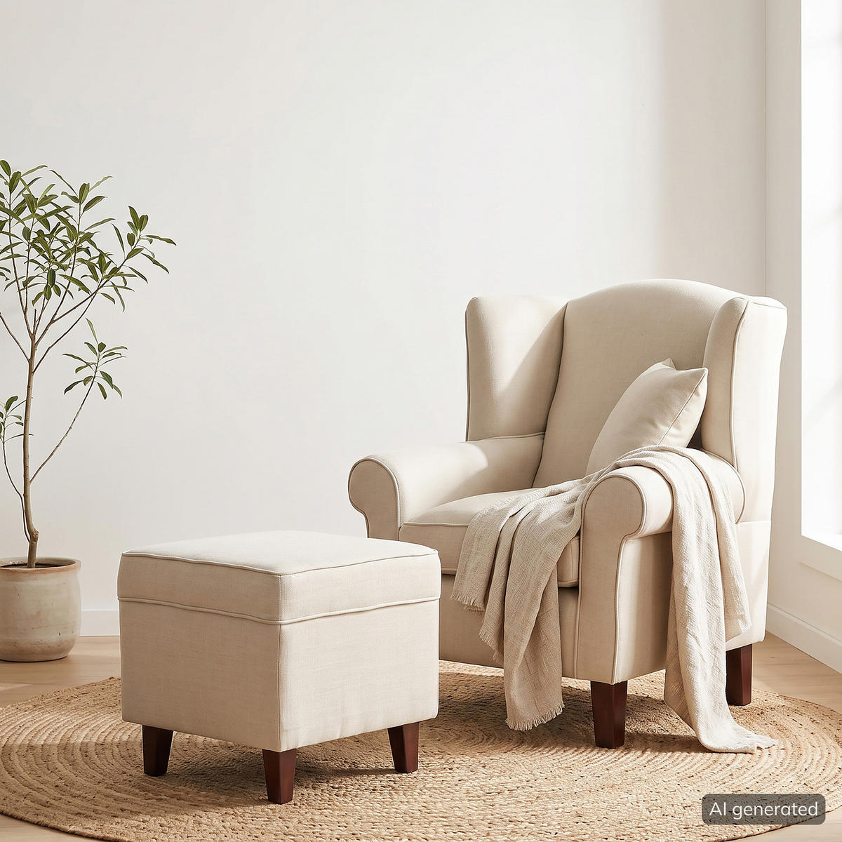 OHRENSESSEL - Dunkelbraun/Beige, Holz/Birkenholz (78/95/78cm) - home24