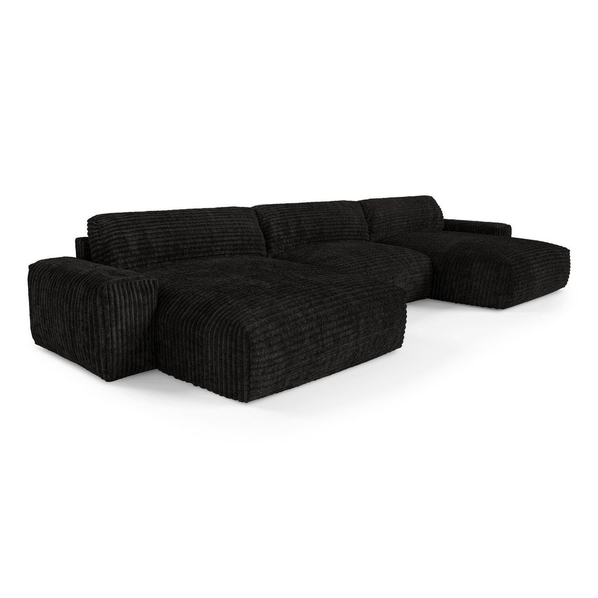 WOHNLANDSCHAFT Gerippter Samt XXL Schwarz 220cm - Schwarz, Textil (220/75/120cm) - Sia Home
