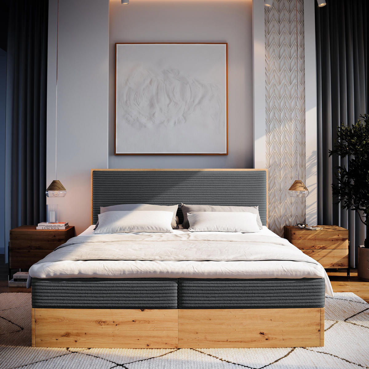 BOXBETT VERDON 160x200 cm mit Matratze und Topper - Graphitfarben - Graphitfarben, Holz (160/200cm) - MASSENO