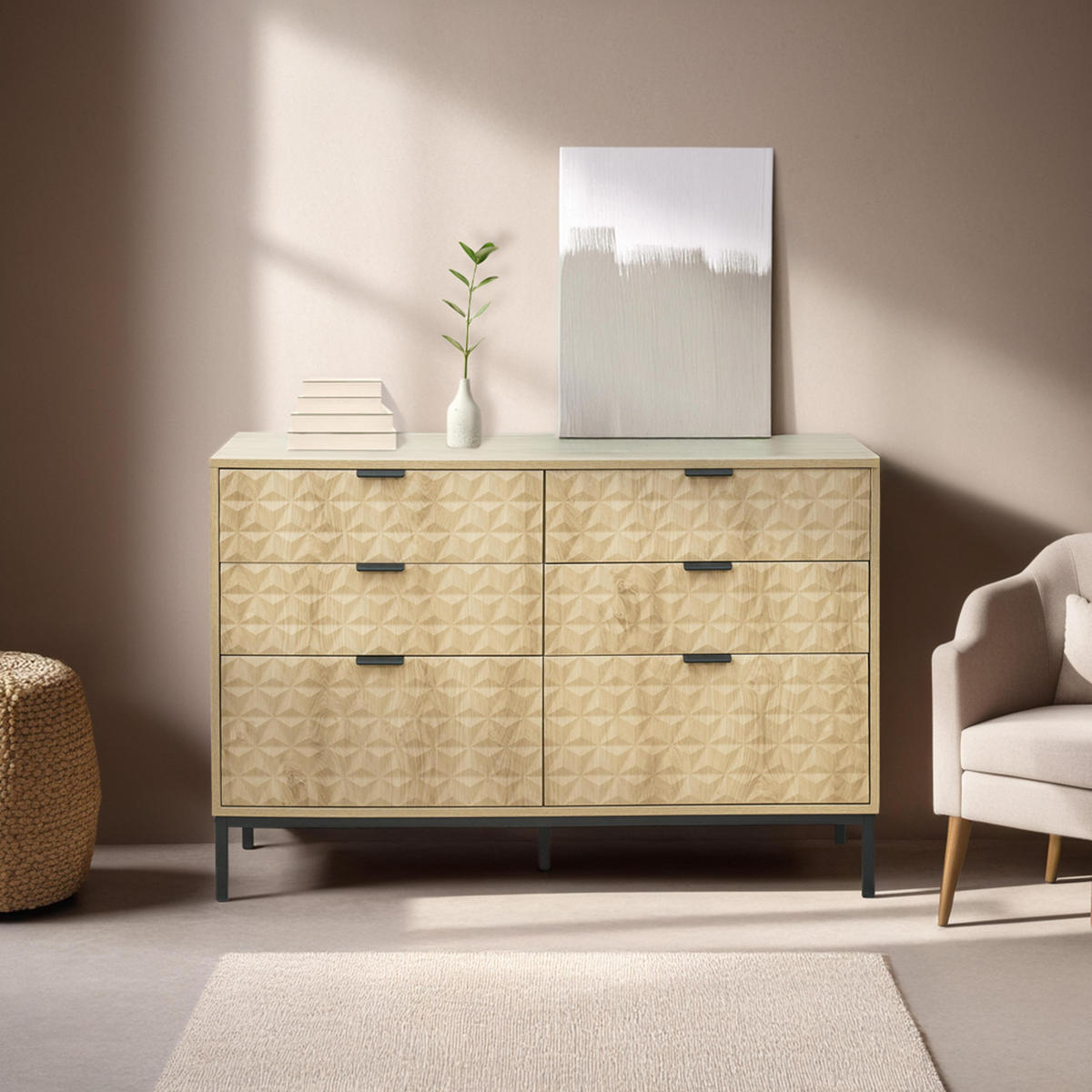KOMMODE, helles Holzeffekt - Hellbraun, Holz (40/76/112cm) - Oviala