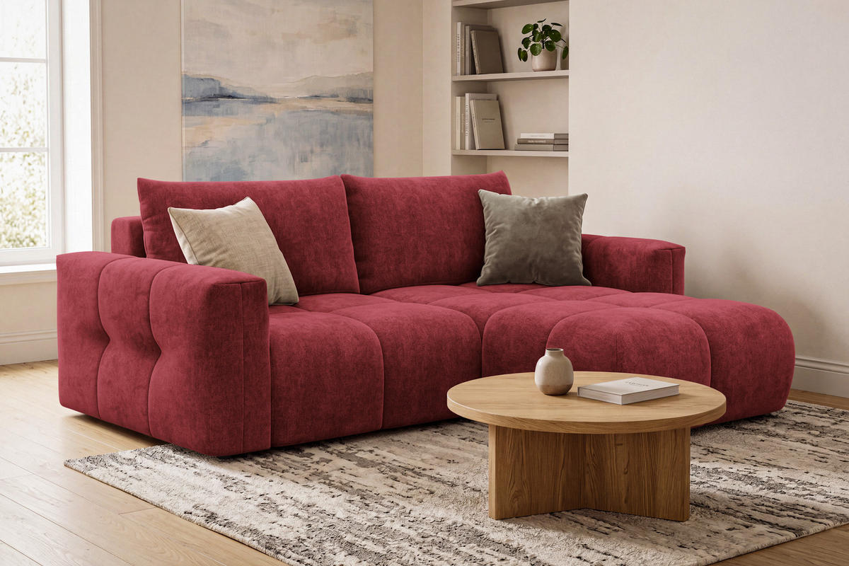ECKSOFA VERONA 3-Sitzer rechts, Dunkelrot - Schwarz/Dunkelrot, Holz/Textil (224/173cm) - Courtois Laville