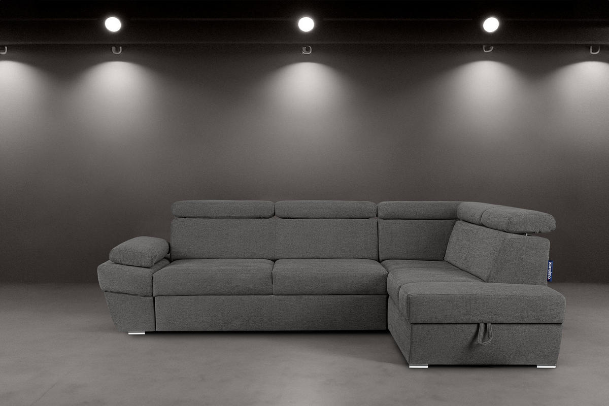 SCHLAFECKSOFA RATLO rechts 4/5-Sitzer mit Bettkasten in Lederoptik, grau - Anthrazit/Silberfarben, Textil (270/190cm) - KONSIMO®