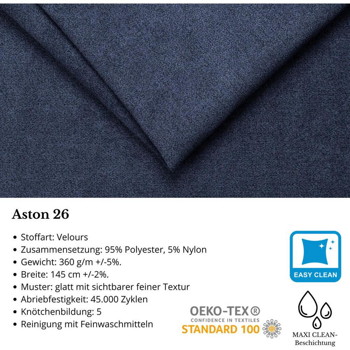 ECKSCHLAFSOFA Draco L Dunkelblau - Silberfarben/Dunkelblau, Textil/Metall (267/186cm) - Beautysofa