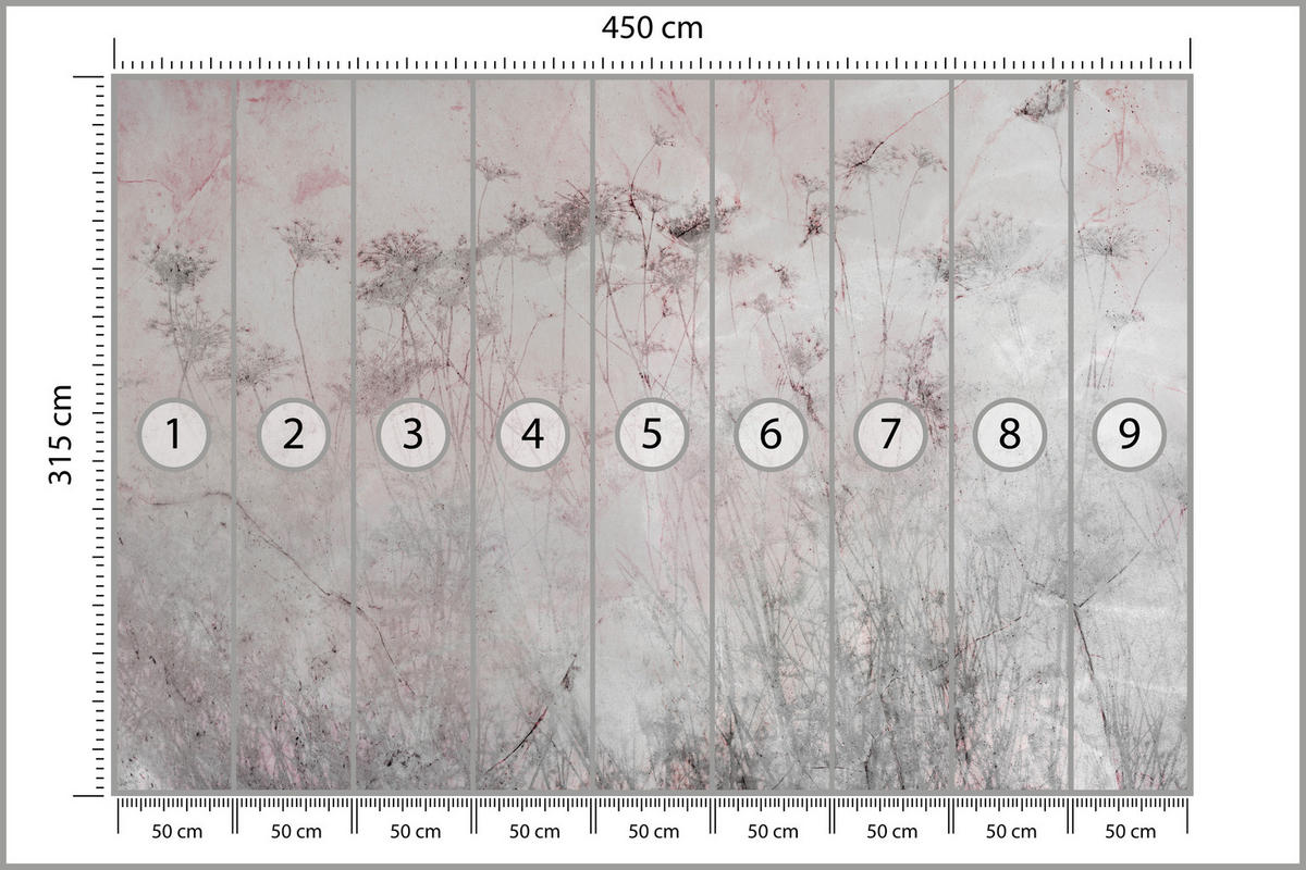 FOTOTAPETE für Schlafzimmer Blumen Wiese Gras Zarte Landschaft 450x315 - Violett/Rosa, Papier (450/315cm) - Muralo