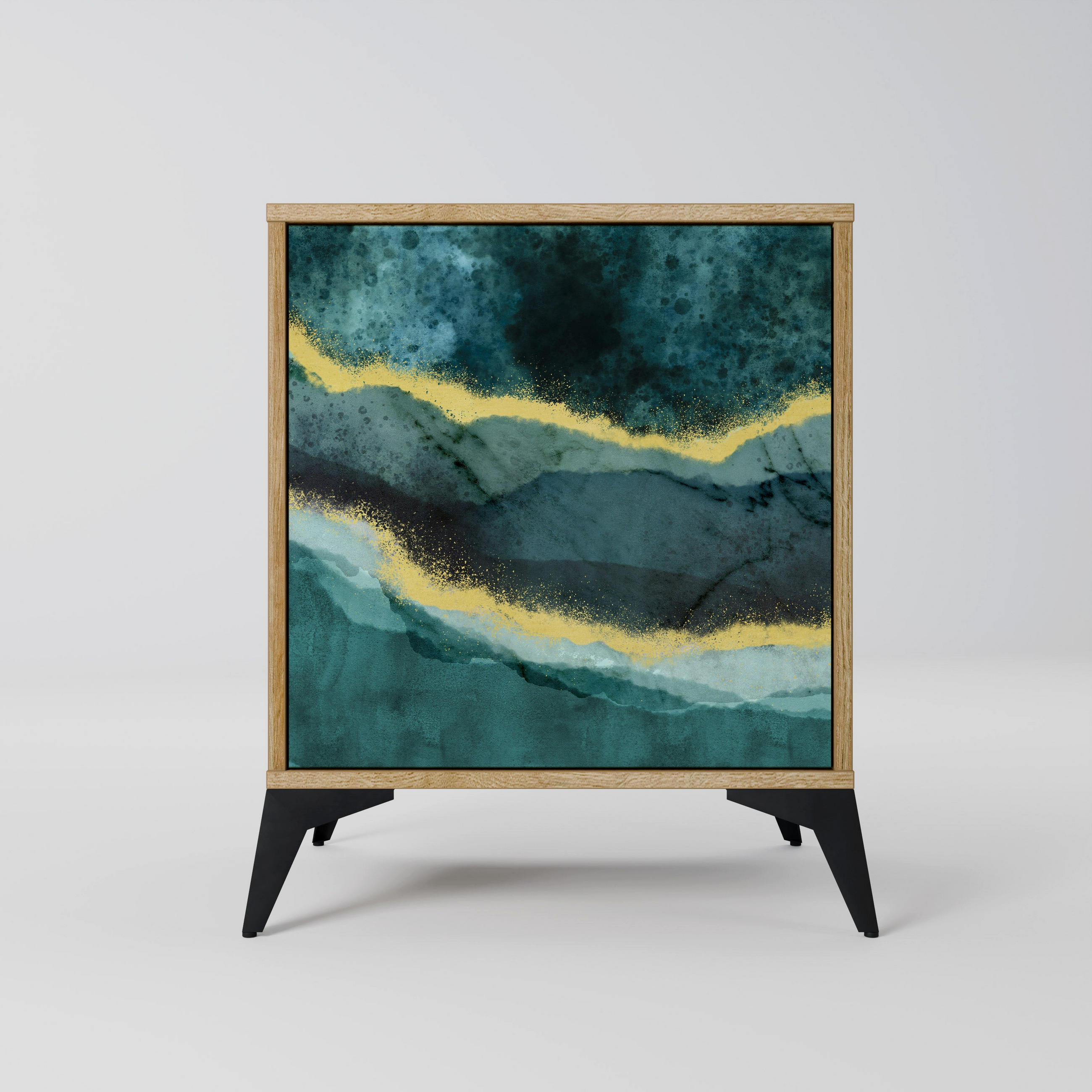 SIDEBOARD GOLDRUSH ODYSSEY, Eichefarben, 57,5x42x70,5 cm, Schwarze Metall-Sternfüße - Eichefarben/Multicolor, Holzwerkstoff/Metall (57.5/70.5/42cm) - SpaceRebels