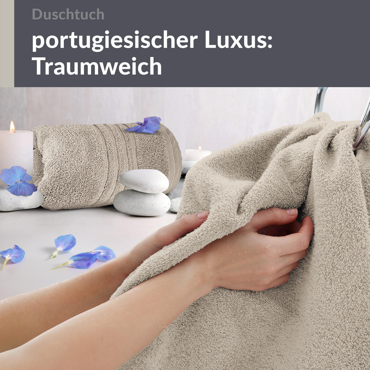 DUSCHTUCH London Kiesel Grau 2er Set 70x140 - Sandfarben, Textil (70/140cm) - Lashuma