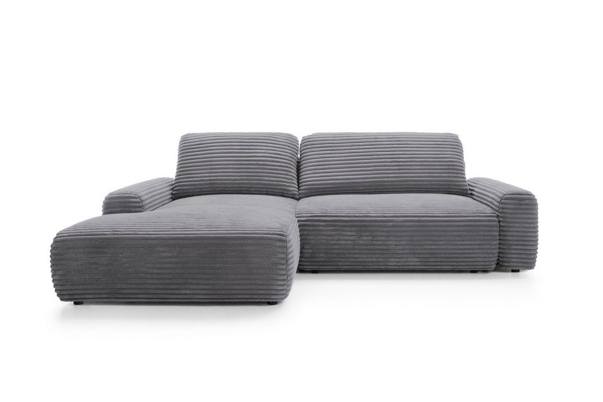 ECKSOFA OSSO Grau Velours-Stoff mit Schlaffunktion - Grau, Holz (264/162cm) - MASSENO