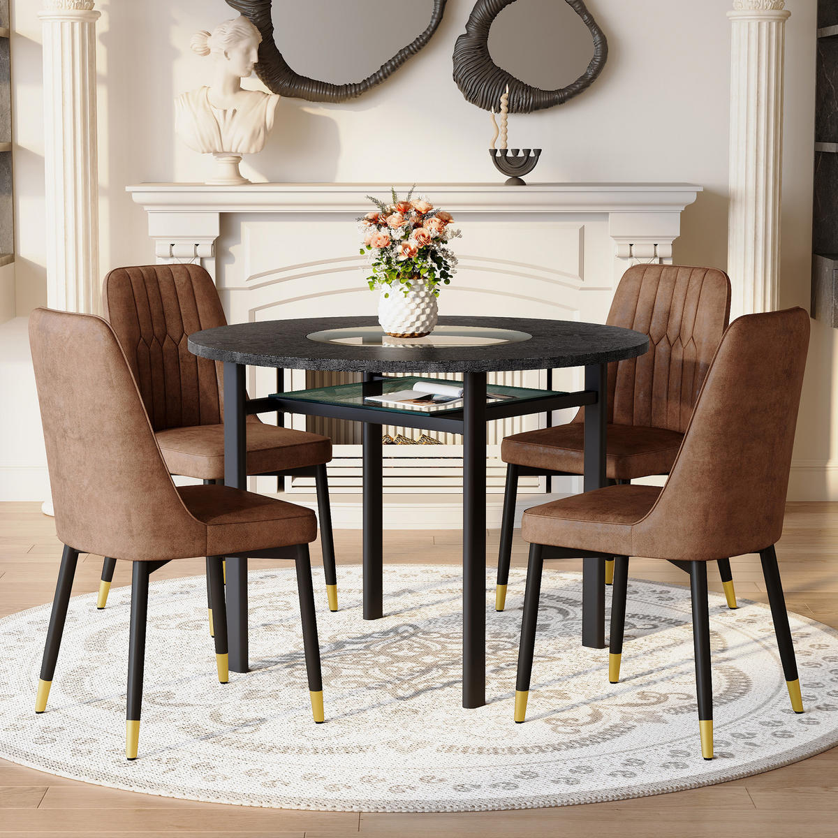 ESSGRUPPE DE-39384 5-teilig, mit 4 Tech-Stoff-Sesseln und Glasplatte Schwarz - Schwarz, Holzwerkstoff (100/76/100cm) - ComfortXL