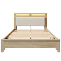 POLSTERBETT 160/200 cm Beige mit Stauraum und LED-Beleuchtung (Ohne Matratze und Bettbank) - Beige, Textil (160/200cm) - Oxeza