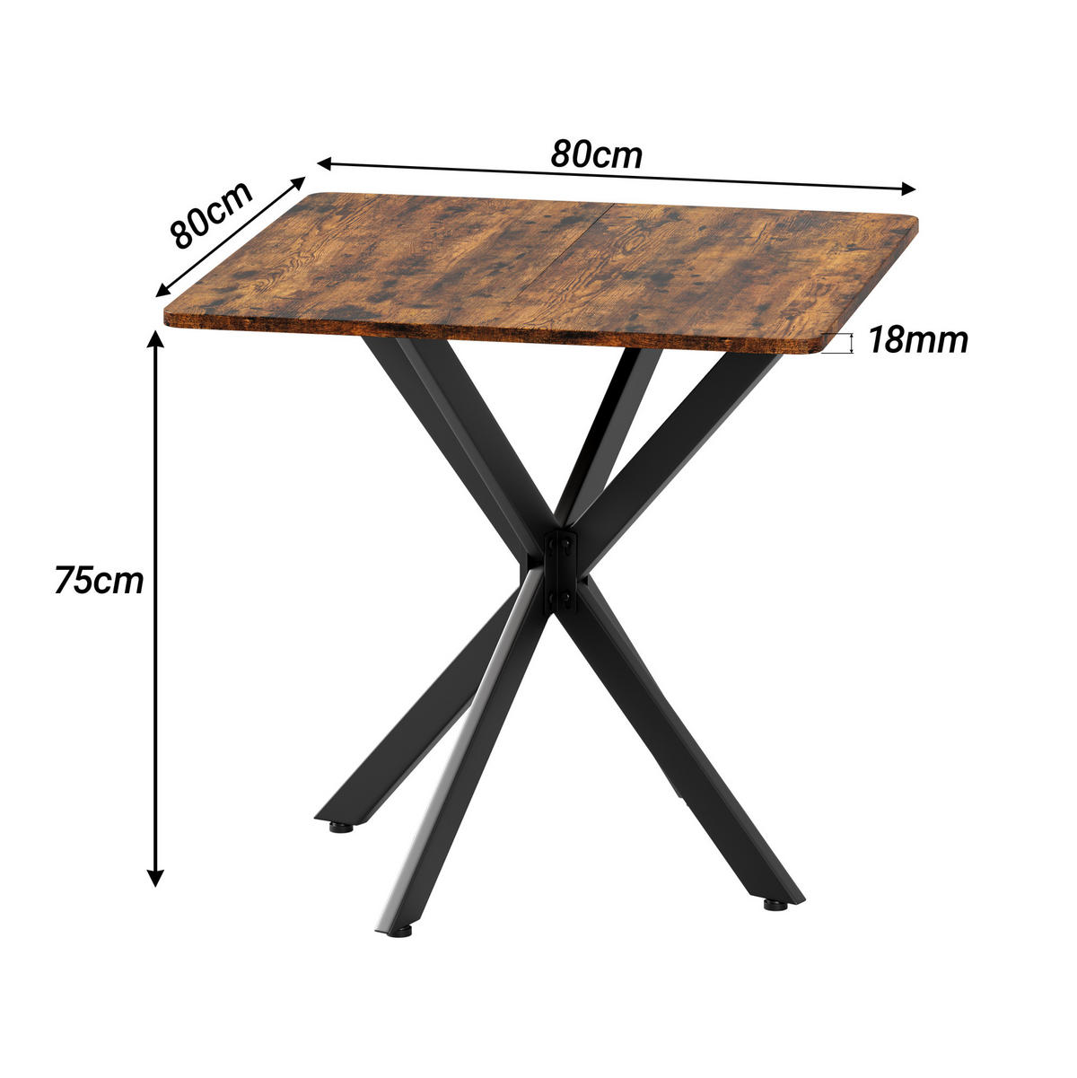 BEISTELLTISCH 80/80/75 cm mit X-Gestell und höhenverstellbaren Füßen in Holzoptik, Braun - Braun, Holzwerkstoff (80/80/75cm) - Redom
