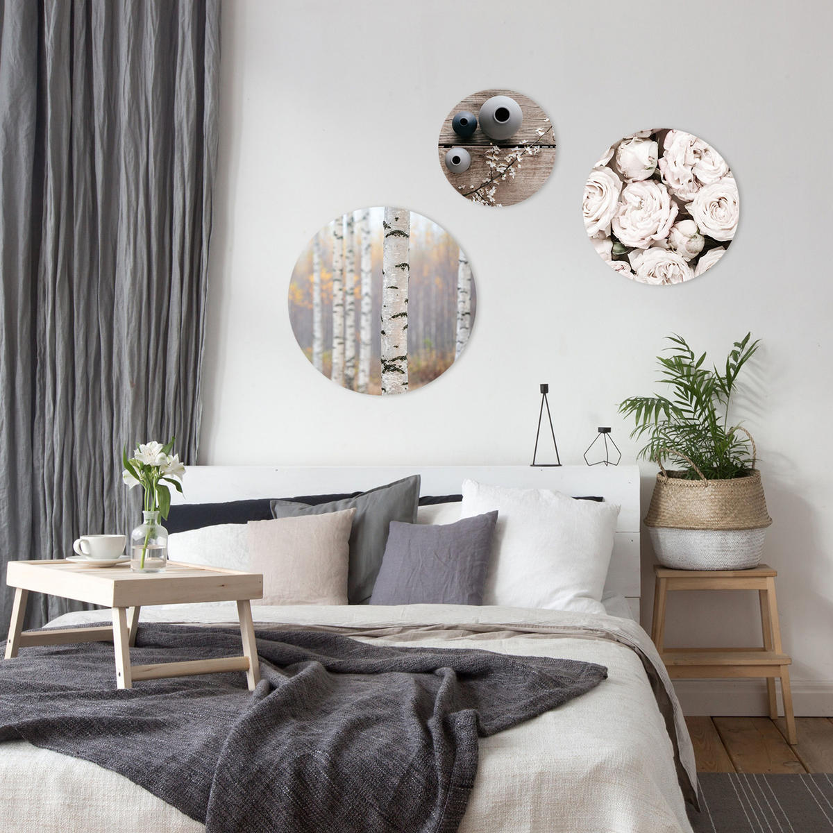 BILDERSET 3er-Set rund 55/40/25 cm Natur - Beige/Grau, Kunststoff (55/55cm) - artissimo