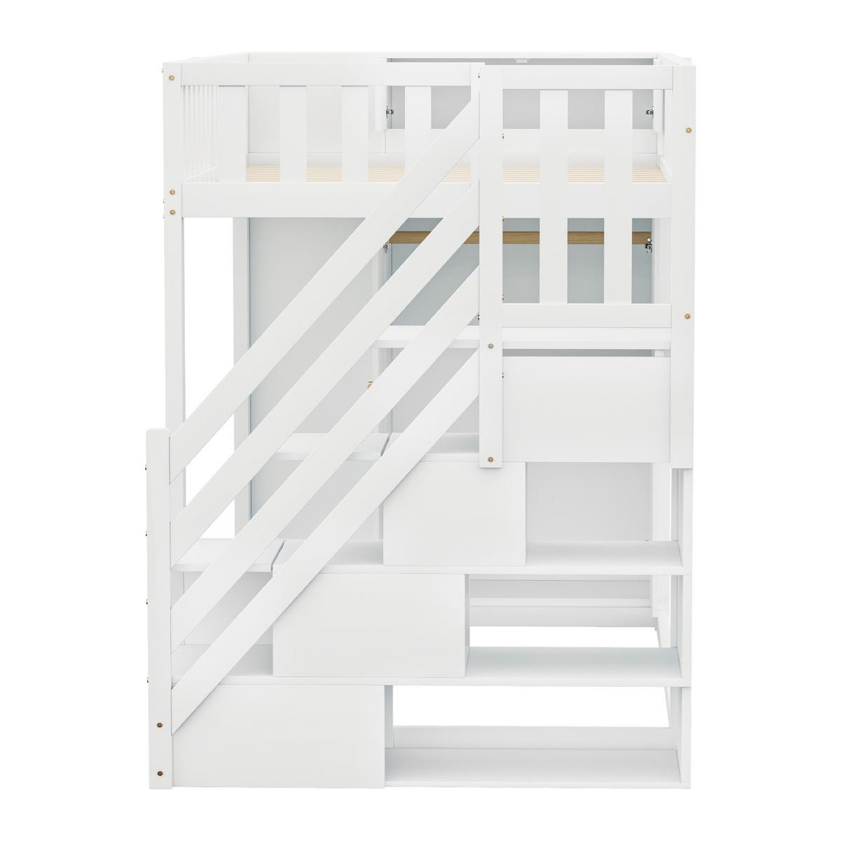 HOCHBETT 90/200 cm DE-01656, in Weiß, mit Kleiderschrank, Regalen und Stauraumleiter - Weiß, Holz (90/200cm) - ComfortXL