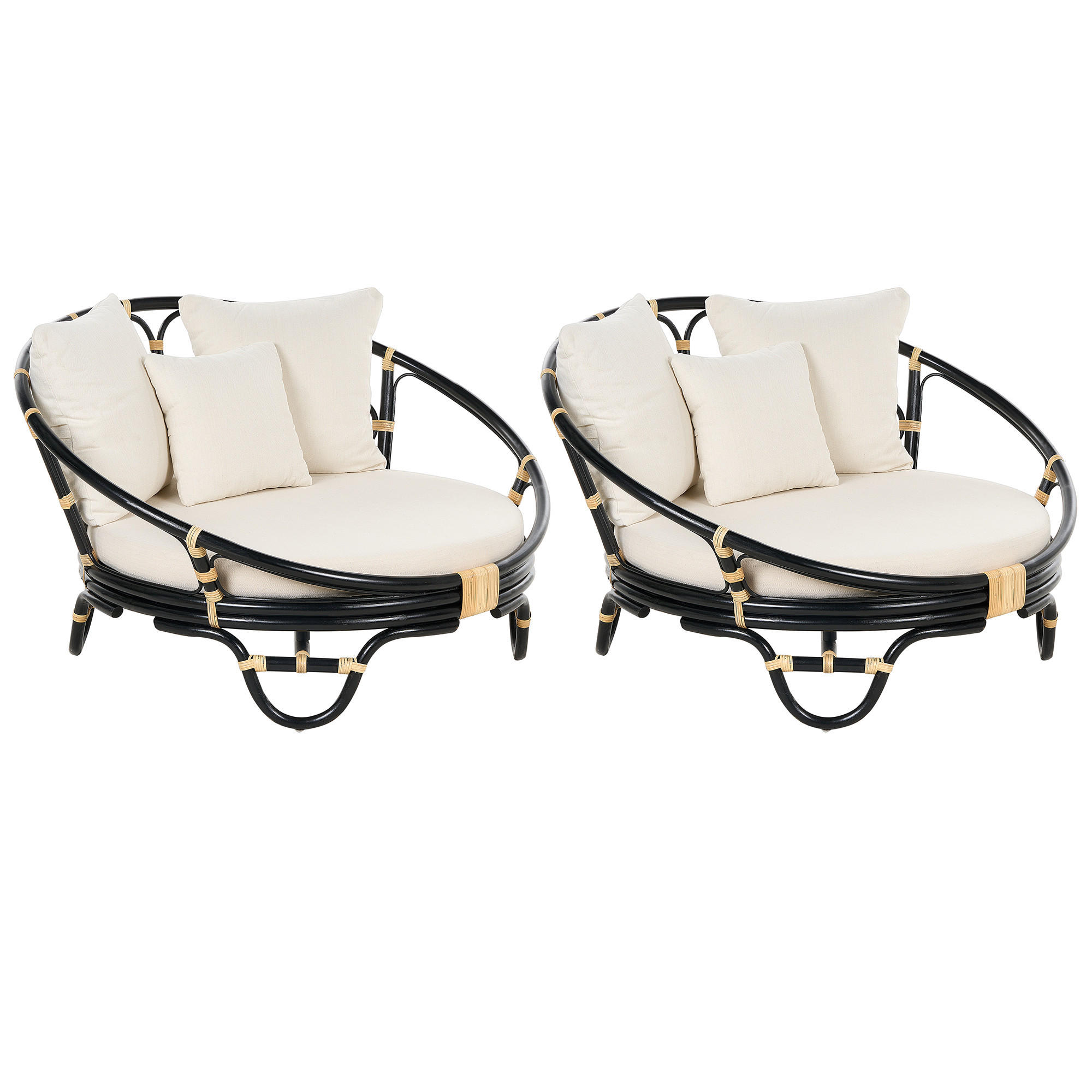 SONNENINSEL 2er-Set Rattan schwarz Auflagen beige ROSSANO - Beige/Schwarz, Naturmaterialien (112/71/110cm)