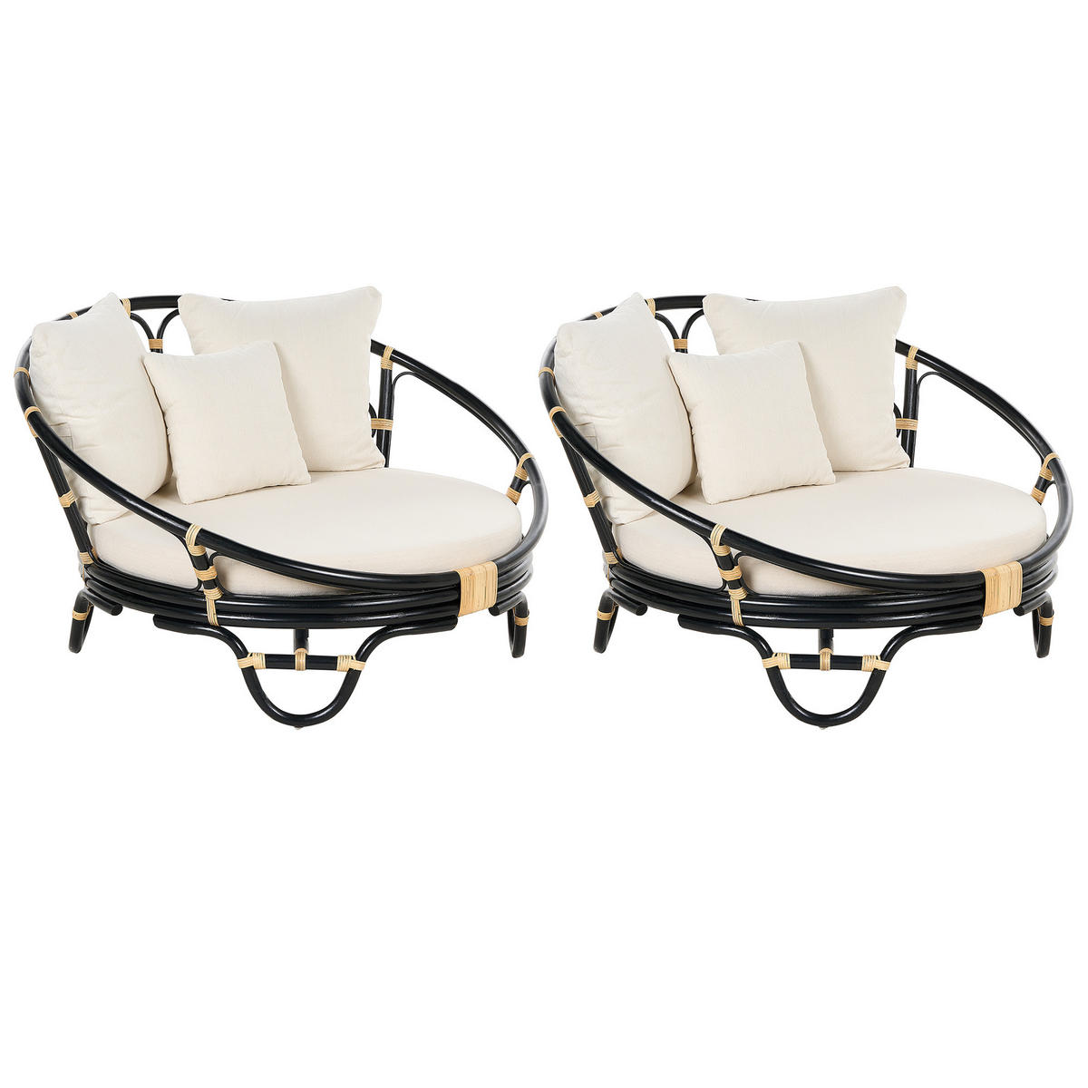 SONNENINSEL 2er-Set Rattan schwarz Auflagen beige ROSSANO - Beige/Schwarz, Naturmaterialien (112/71/110cm)