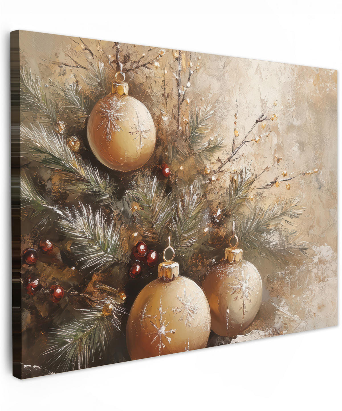 LEINWANDBILD Weihnachten - Kugeln - Beige - Gold 40x30 cm - Goldfarben, Textil (40/30cm) - MuchoWow