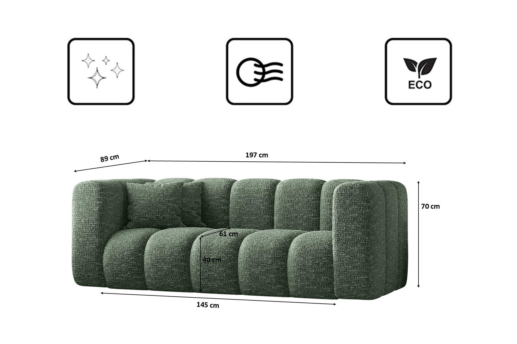 Thumbnail - Kaiser Möbel Couch, Grün, Holz, 197x70x91 cm, Wohnzimmer, Sofas & Couches, Sofas, 2-Sitzer Sofas