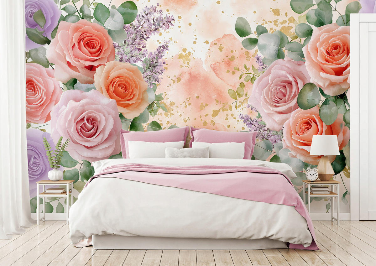 FOTOTAPETE Blumen Rosen Rosa 416x254 cm - Multicolor, Textil (416/254cm) - Wallarena