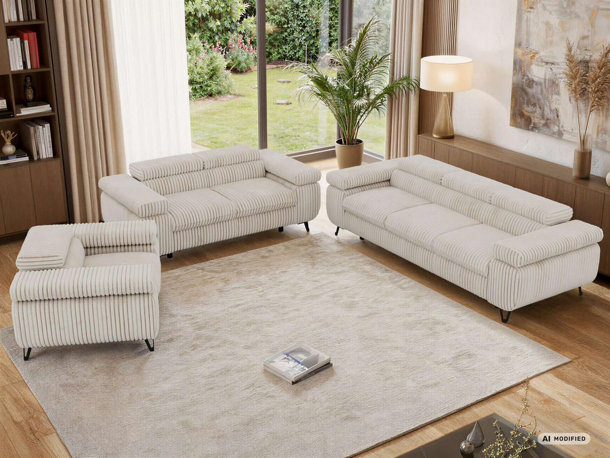 SEDACÍ SOUPRAVA PETER 1+2+3 - Béžová Manšestr - černá/krémová, kov/textil (262/76/99cm) - MKS