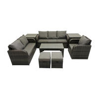 GARTENSOFA SET mit rechteckigem COUCHTISCH Polyrattan 8-Sitzer Dunkelgrau - Dunkelgrau/Grau, Glas/Kunststoff - Fimous