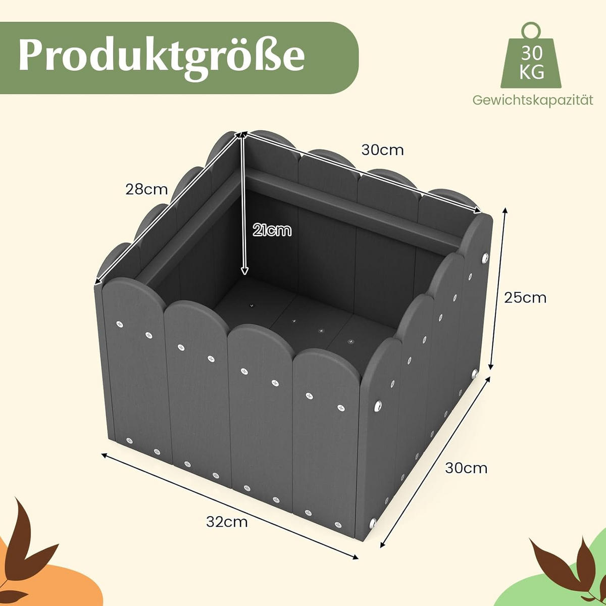 BLUMENKUBEL 2er-Set Grau - Grau, Kunststoff (25cm) - COSTWAY