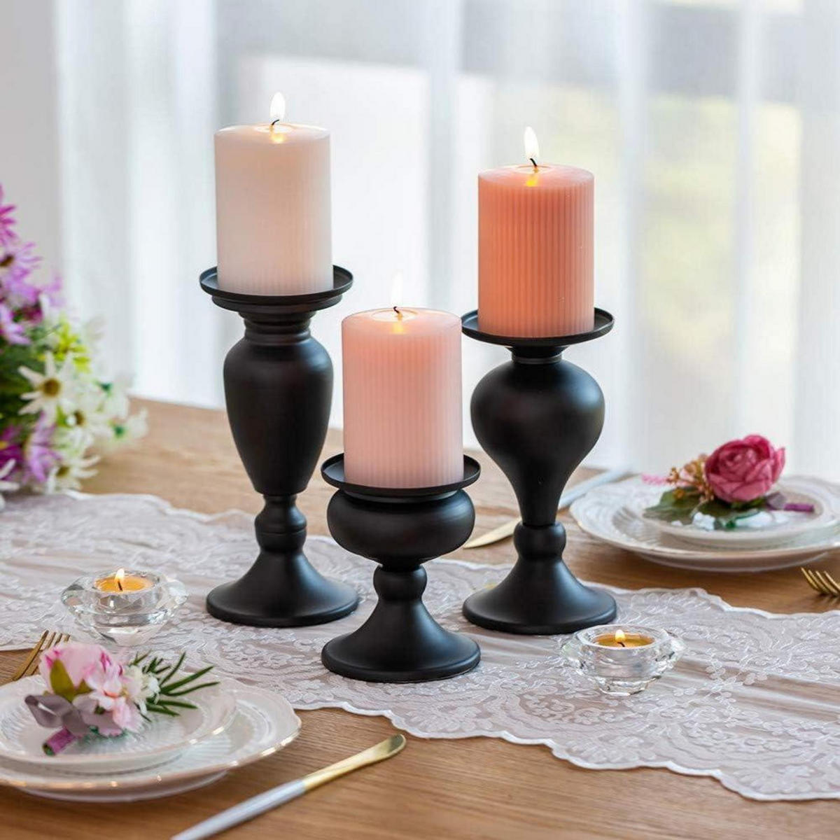 KERZENSTÄNDER 3er Set Schwarz Metall Vintage - Schwarz, Metall (9.3/9.3/19.4cm)