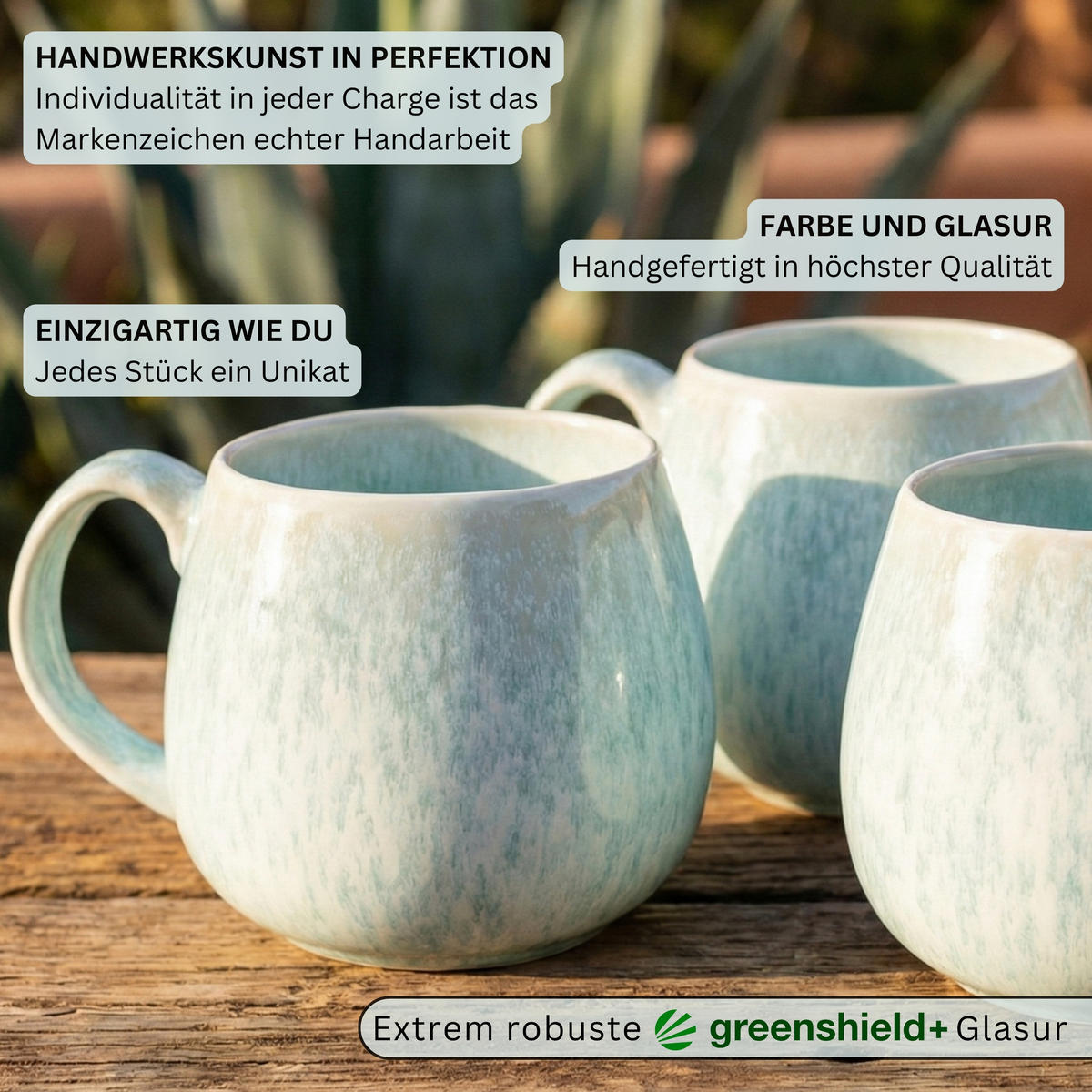 KAFFEEBECHER Set Paros 4 teilig - Türkis, Stein (0.3L) - Sänger