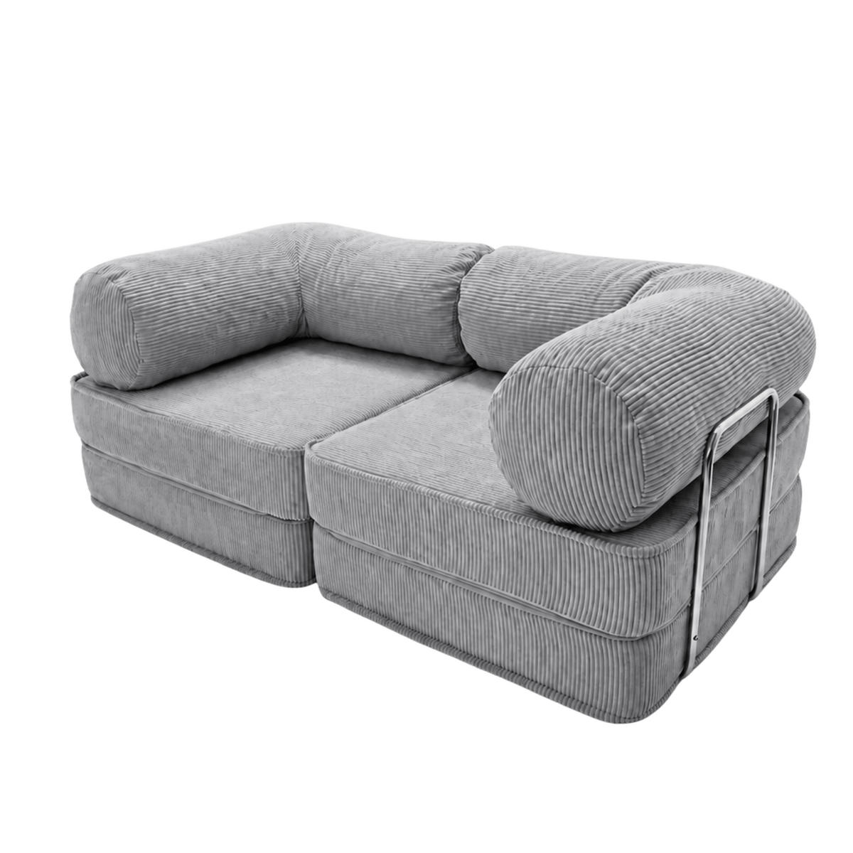 SOFA SURB Duo 100 Schlafsofa 2-Sitzer Grau 200/100 cm - Chromfarben/Grau, Textil/Metall (200/70/100cm) - SURB