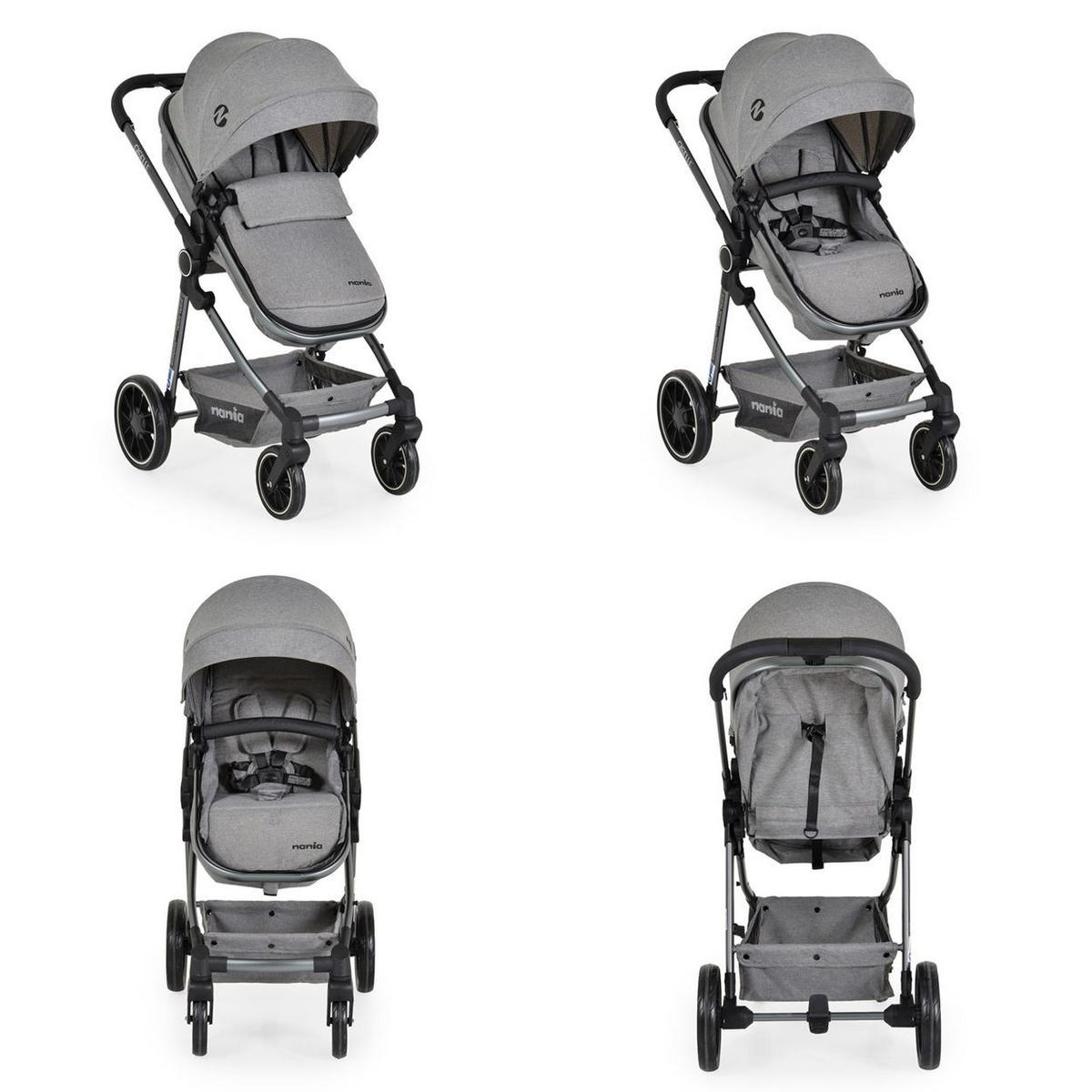 KOMBIKINDERWAGEN Giselle 2 in 1 grau umbaubar Korb klappbar 5-Punkt-Gurt 22 kg - Grau, Metall (88/55/108cm) - Moni