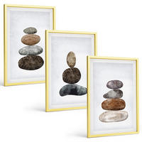 BILDER SET 3er Set - 40x60 cm Goldrahmen - Minimalistische Boho-Steine - Goldfarben, Kunststoff (40/60cm) - TULUP