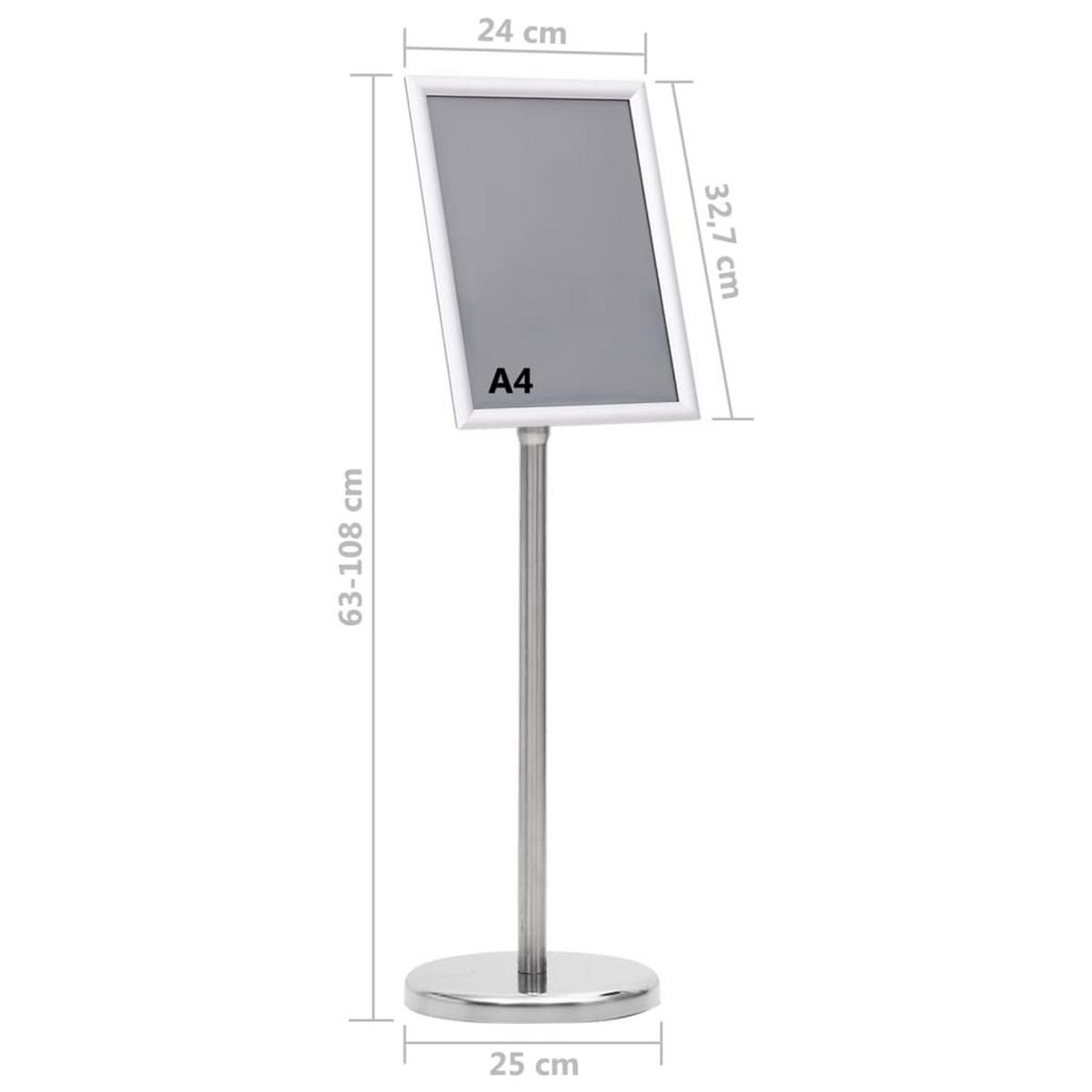 A4-PLAKATSTÄNDER Silbern Aluminiumlegierung - Silberfarben, Metall (25/108/25cm) - vidaXL