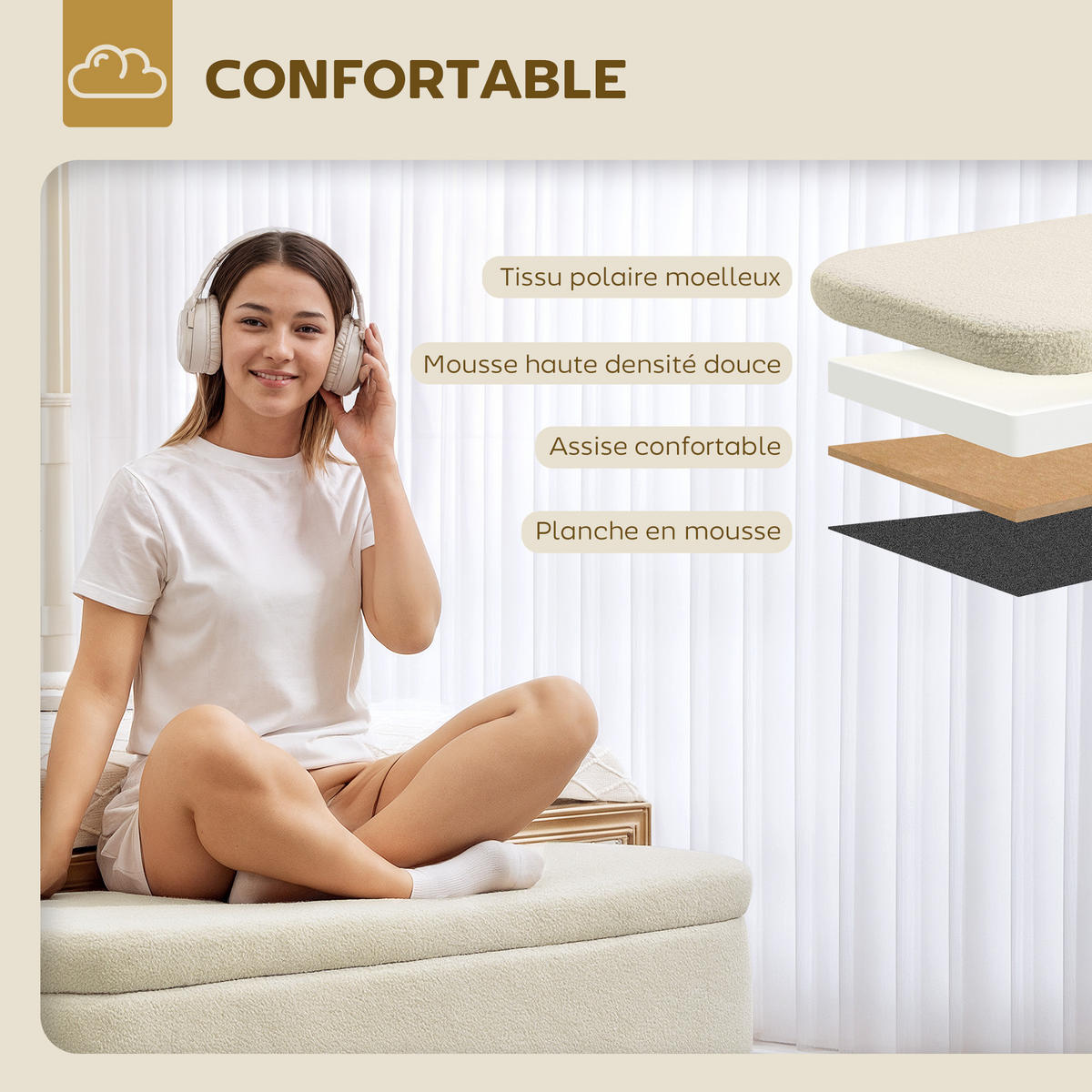TRUHENBANK DE-16430 mit Teddyfell-Bezug und großem Stauraum Beige - Beige, Textil (120/45/42cm) - ComfortXL