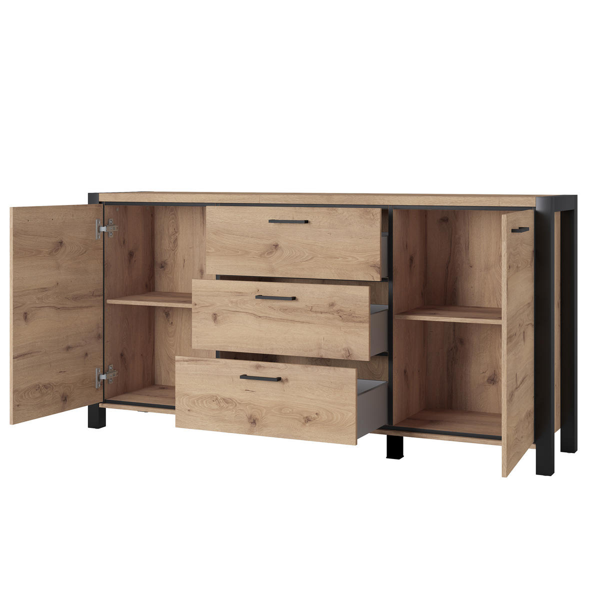 SIDEBOARD ATTIVO 180/91/41 cm mit 3 Schubladen und 2 Türen Eichefarben - Eichefarben, Holzwerkstoff (180/91/41cm) - MASSENO