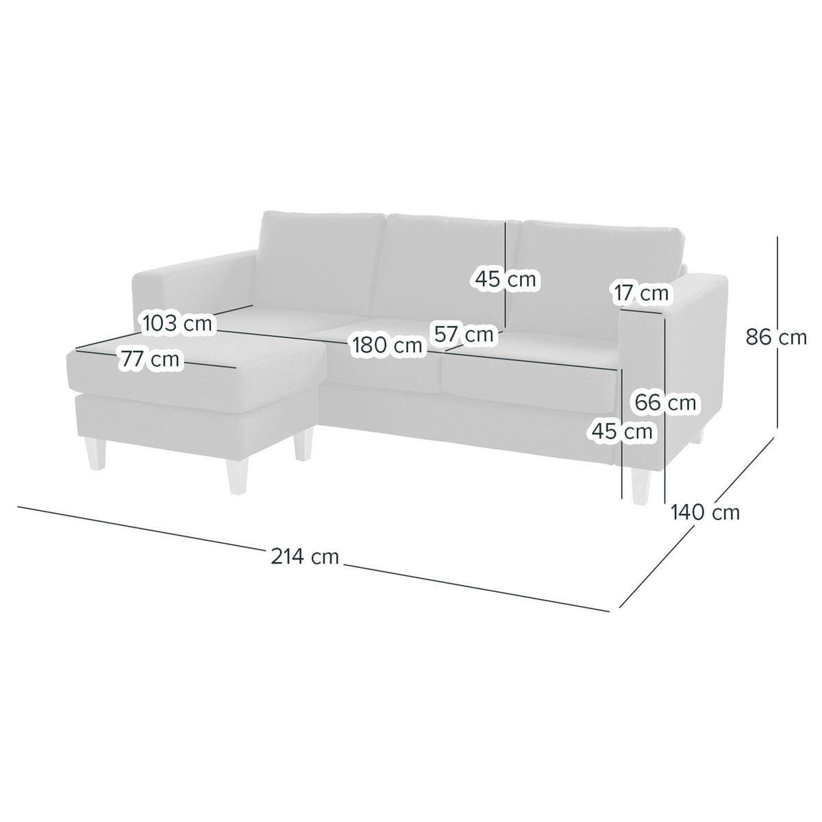 2-SITZER ECKSOFA mit Longchair - Cognac/Schwarz, Leder/Holz (214/140cm) - home24
