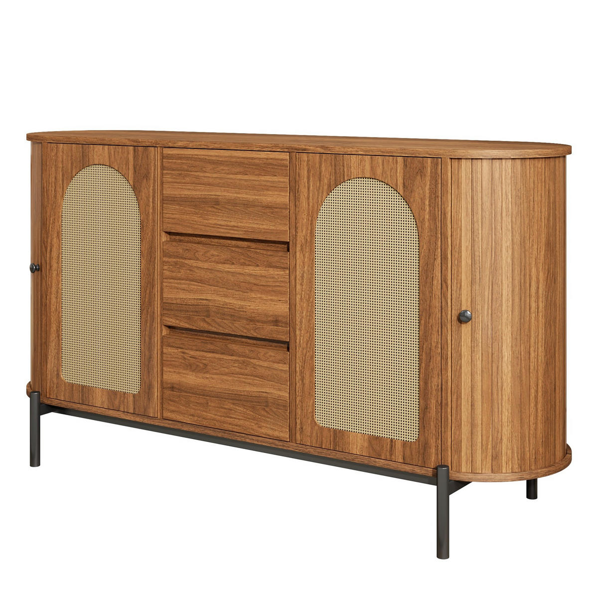 SIDEBOARD 140/38/77,5 cm Nussbaum aus MDF mit Rattan-Türen und Schubladen - Walnussfarben, Holzwerkstoff (38/77.5/140cm) - OKWISH