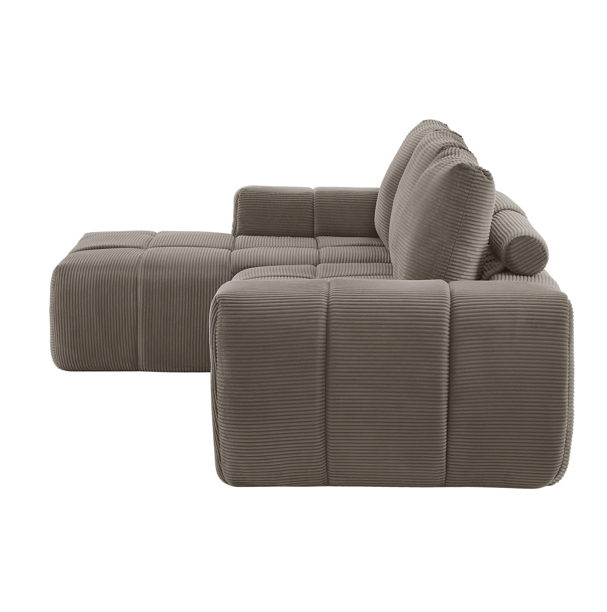ECKSOFA mit segmentierter Polsterung, Taschenfederkern und abnehmbaren Kissen, Taupe - Taupe, Textil (255/162cm) - Redom