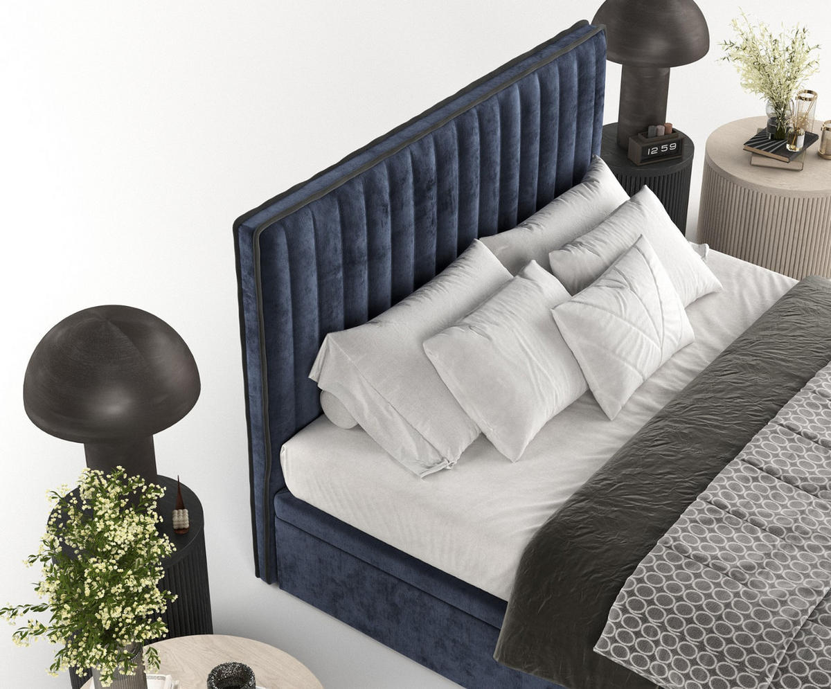 POLSTERBETT Keva mit Stauraum 120/200 cm Marineblau im Lotta Stoff - Schwarz/Dunkelblau, Holz/Holzwerkstoff (120/200cm) - AltaBeds