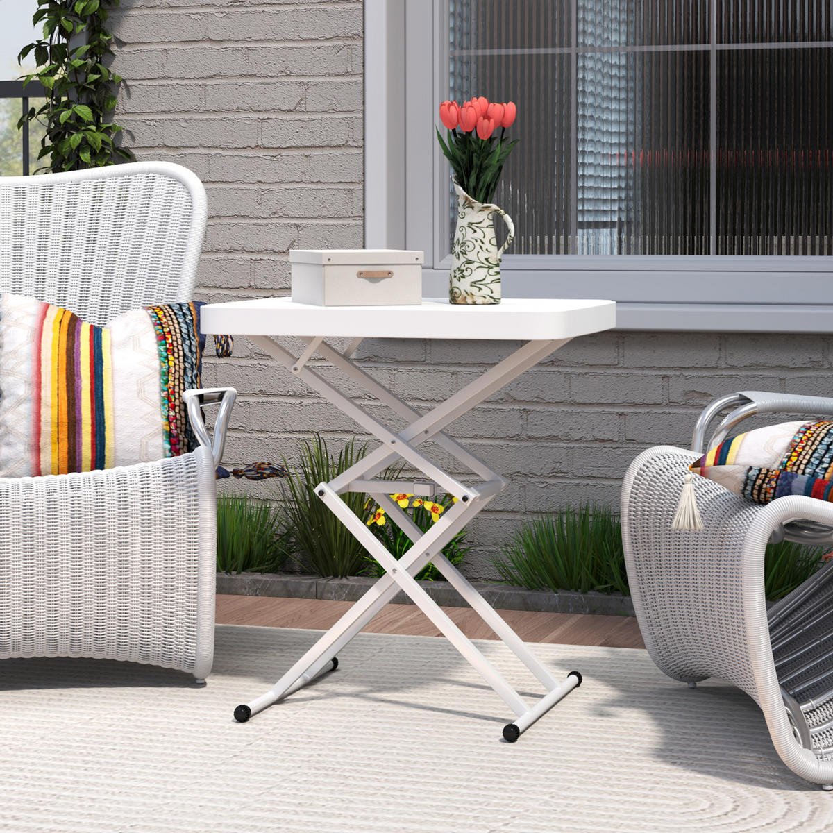 GARTENKLAPPTISCH DE-14174 höhenverstellbar 5-Stufen Weiß - Weiß, Metall (65/45/70cm) - ComfortXL