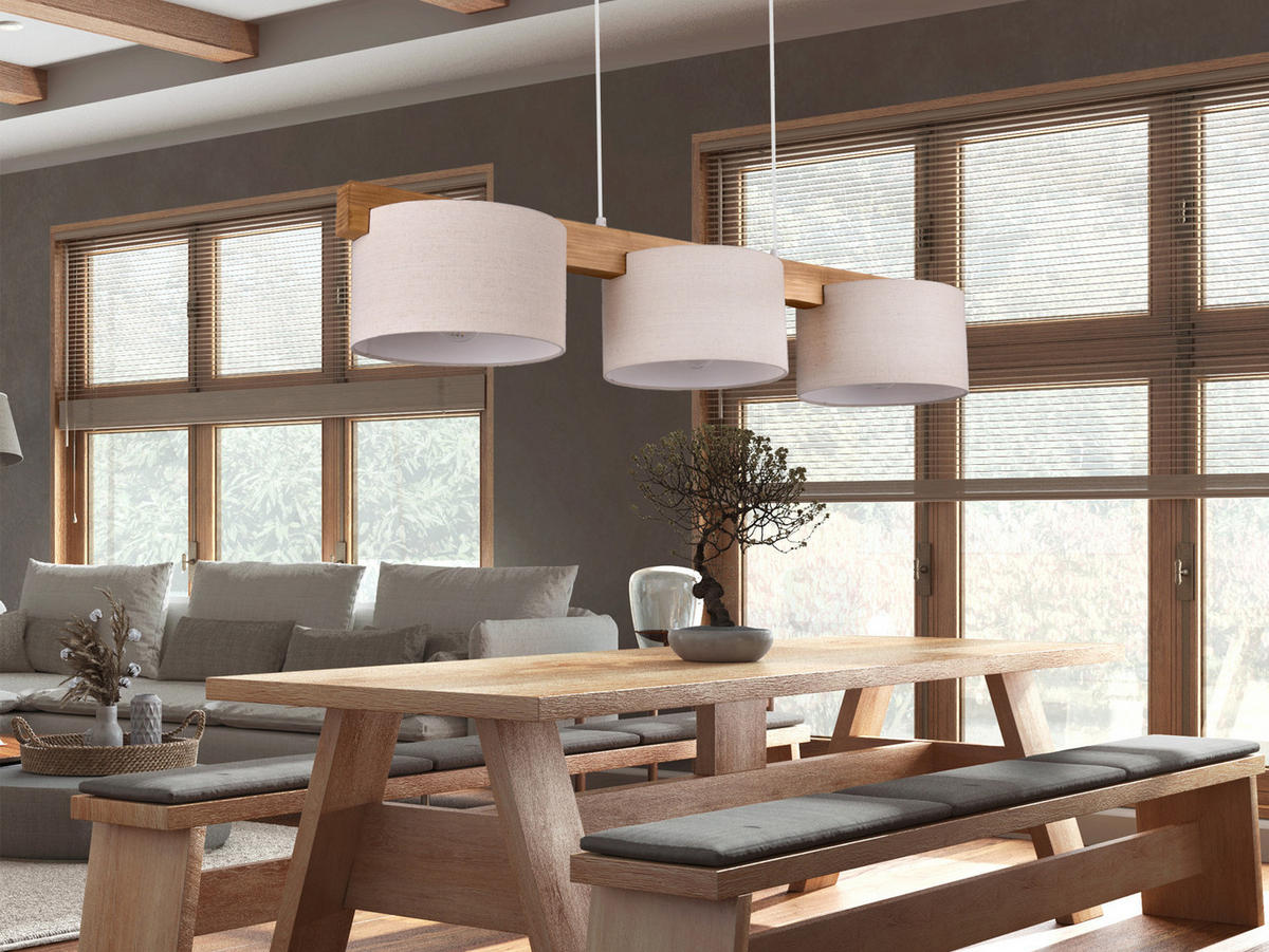 PENDELLEUCHTE Holz Breite 100cm, Lampenschirme Samt Beige - Beige/Naturfarben, Holz/Textil (25/100/150cm) - meineWunschleuchte