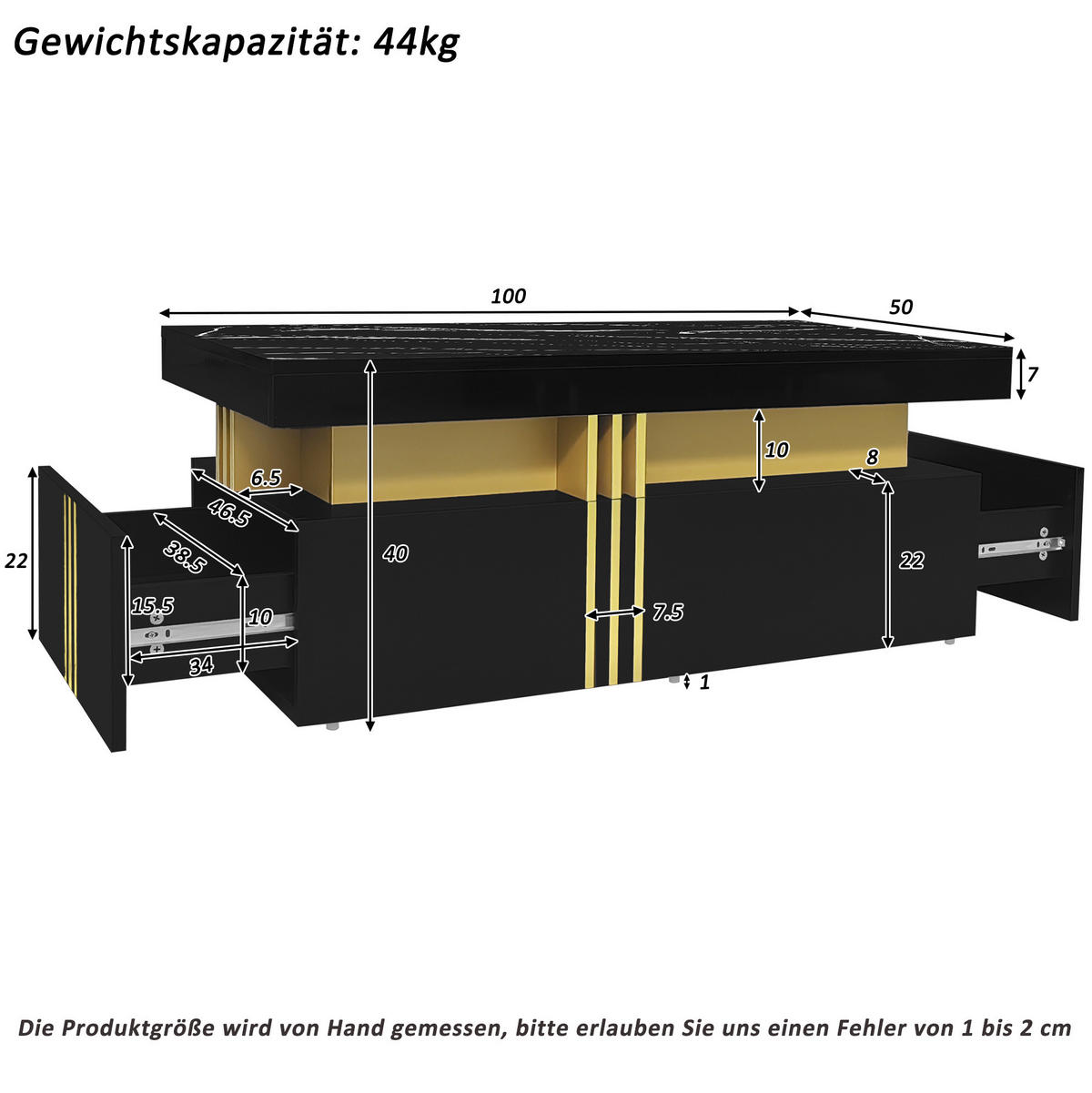 TV-MÖBEL-SET mit TV-Schrank 200/40/42 cm und Couchtisch 100/50/40 cm, Schubladen und Marmor-Optik, Schwarz - Schwarz, Holzwerkstoff (100/40/50cm) - Redom