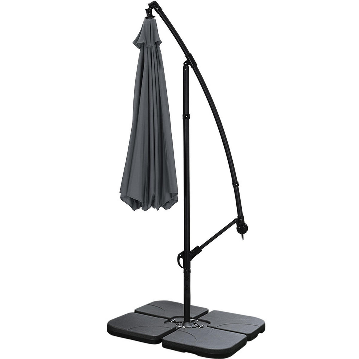 AMPELSCHIRM aus Polyester Metall in Dunkelgrau mit befüllbarer Kunststoff-Sockel und Kreuzständer drehbar 360° neigbar 60° 3 x 2.6m - Dunkelgrau, Metall (300/240cm) - Livingandhome